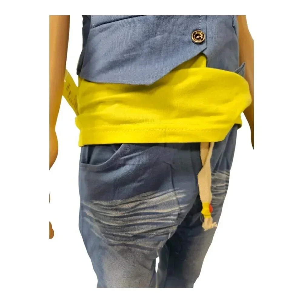 4T Boys Blue, Yellow, Red BowTie Shorts and Tshirt Faux Suit 2pcs Set